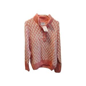 FRNCH Paris Women'sMedium Pink 6 Button Square Patterned Sweater NWT